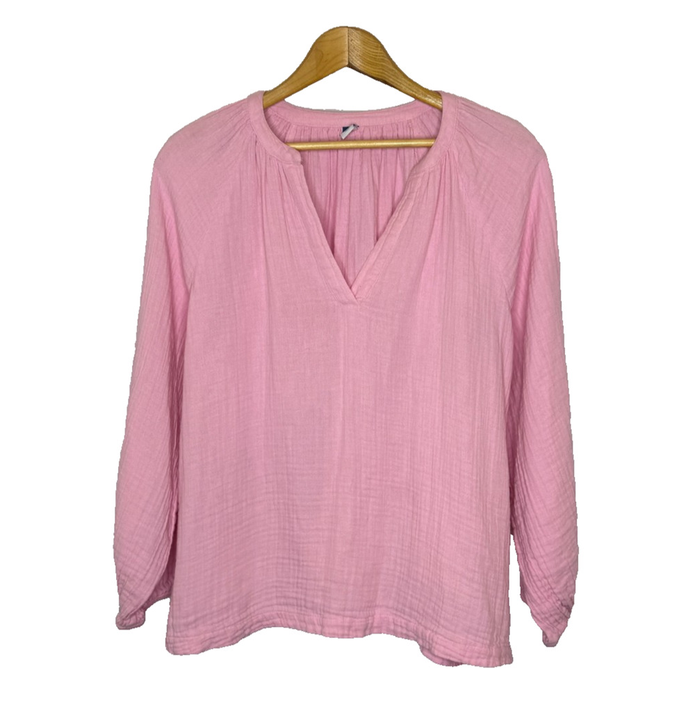 Women's Large Old Navy Pink Cotton Gauze V-Neck Peasant Boho Blouse